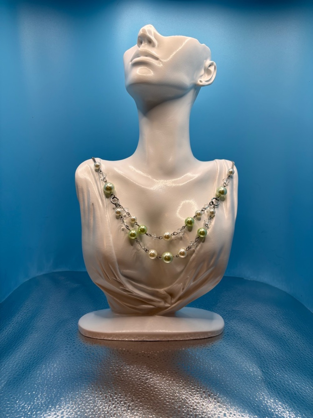 Double Strand Green & Cream Pearl Crystal Necklace